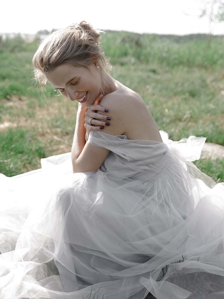 Photo Bride in a custom dress based on the Fantasia dress