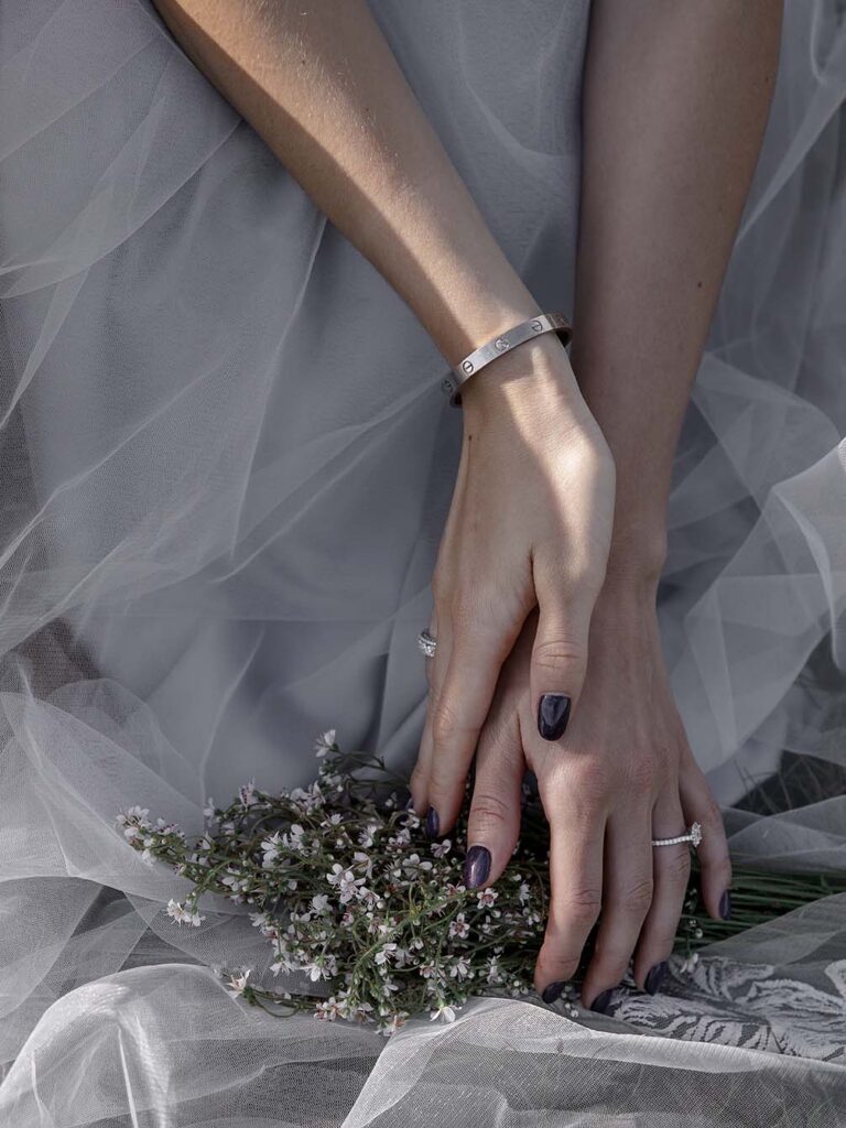 Photo Bride in a custom dress based on the Fantasia dress