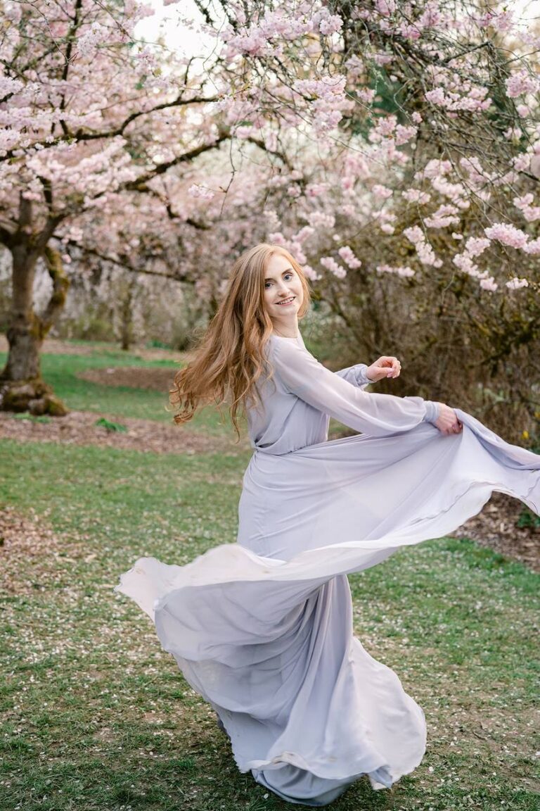 Bride in a gray Nirvana wedding dress