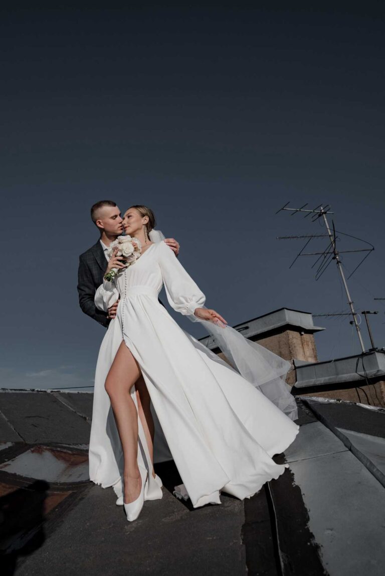 Bride in a Rivera evening gown