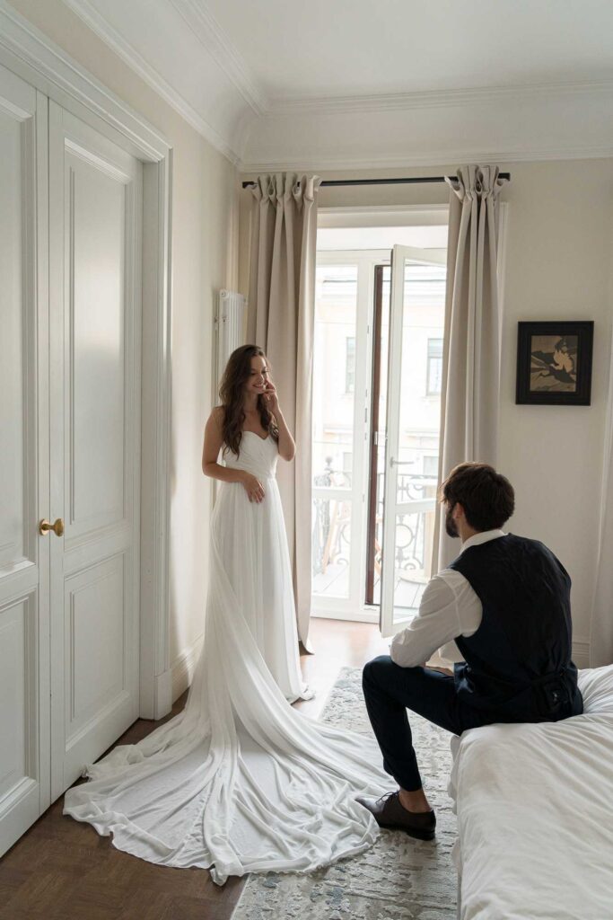 Photo Bride in an Andrea wedding dress