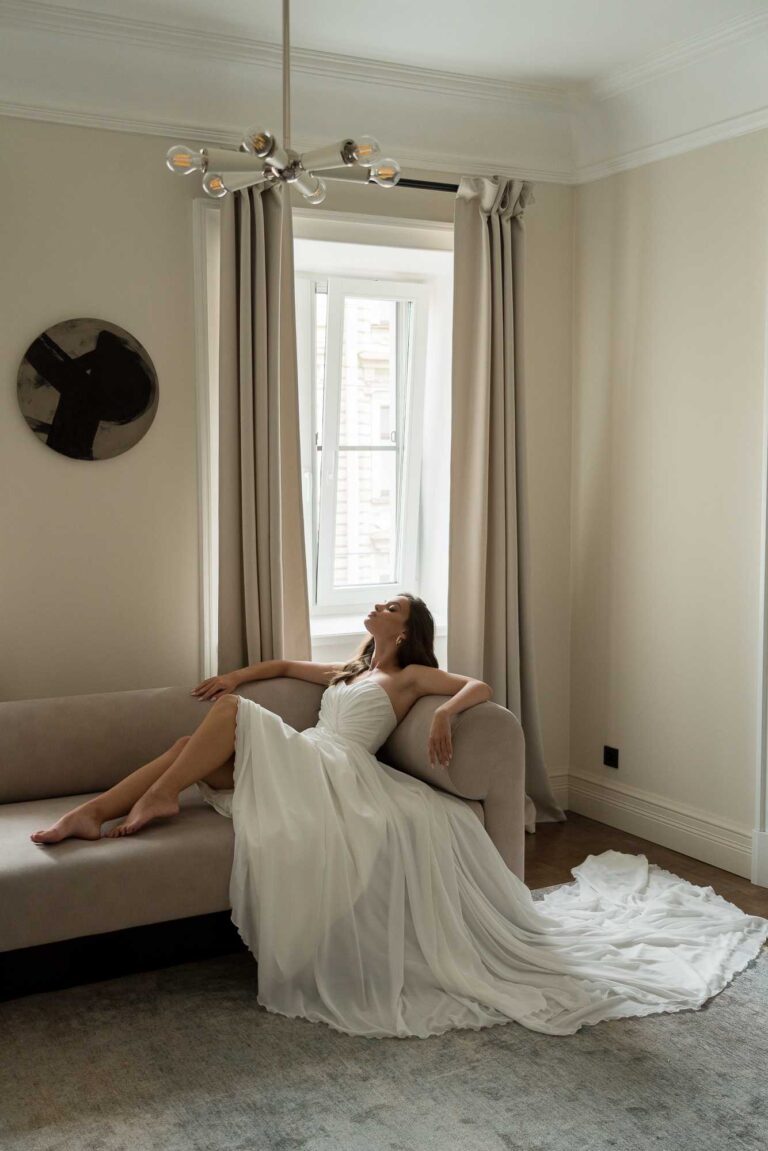 Bride in an Andrea wedding dress