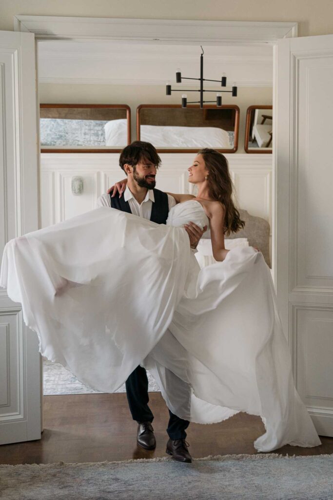 Photo Bride in an Andrea wedding dress