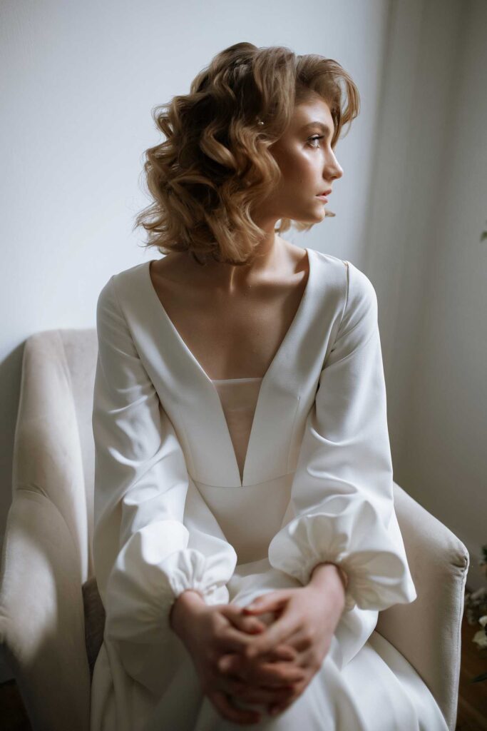 Photo Bride in ivory Tiffany wedding dress
