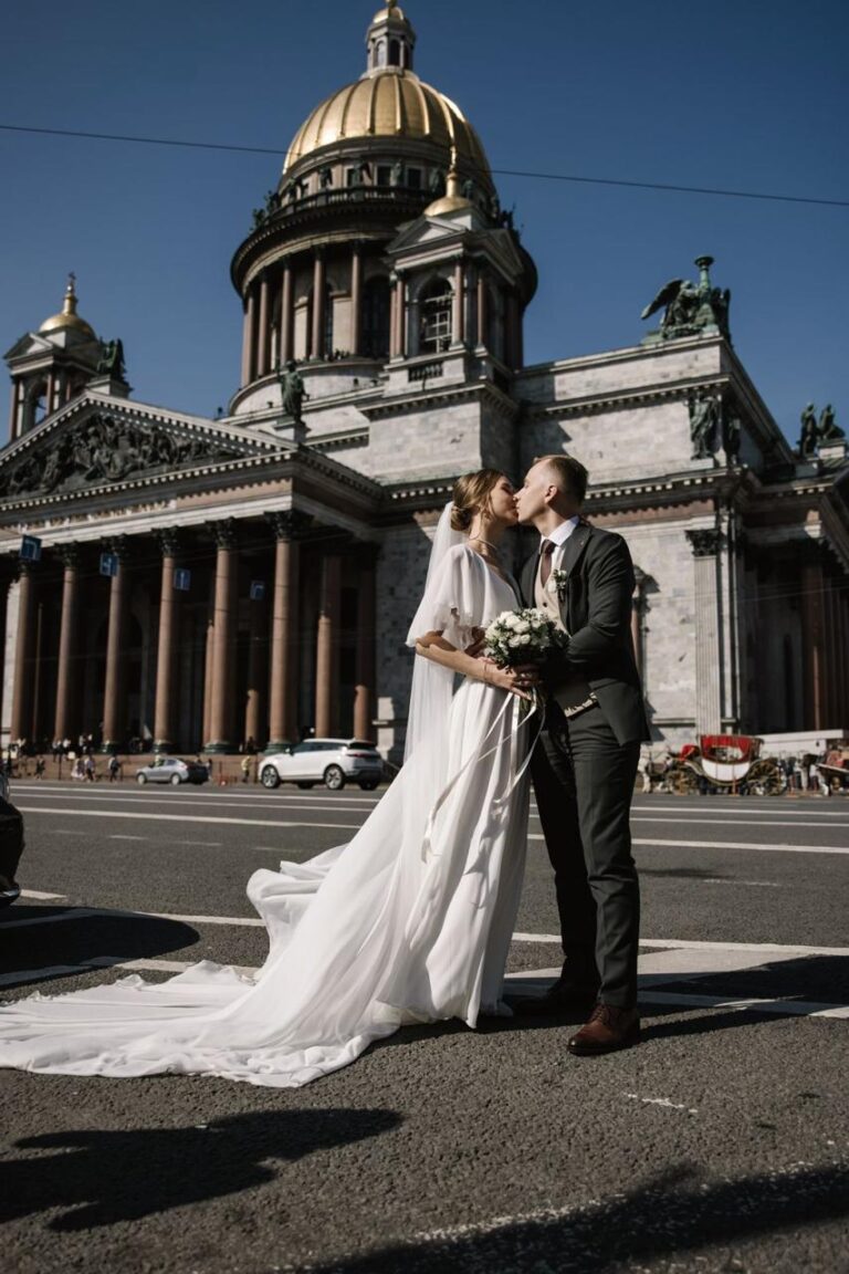 Bride Julia in ivory Berta wedding dress