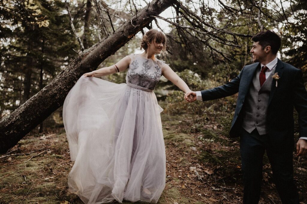 Photo Bride Kelsie in a gray Jenna dress