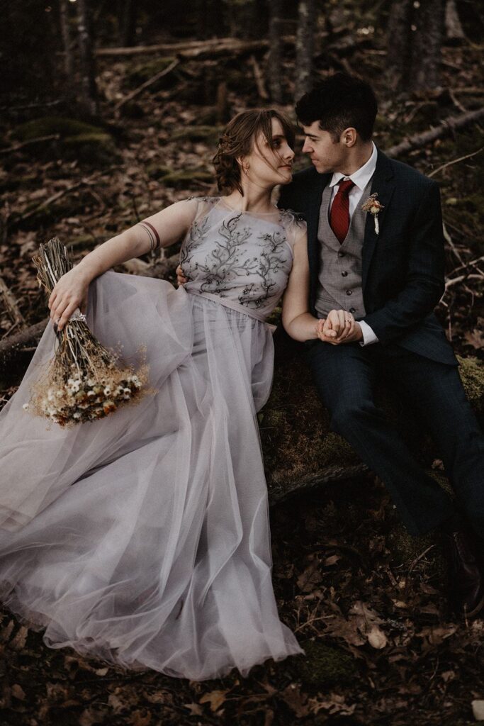 Photo Bride Kelsie in a gray Jenna dress