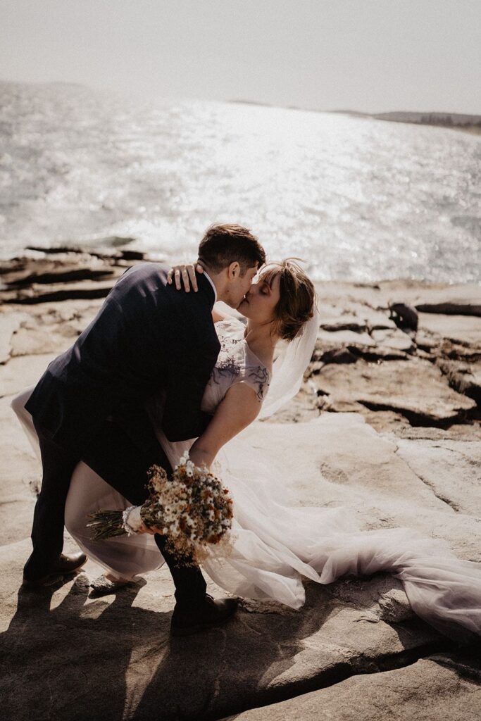 Photo Bride Kelsie in a gray Jenna dress