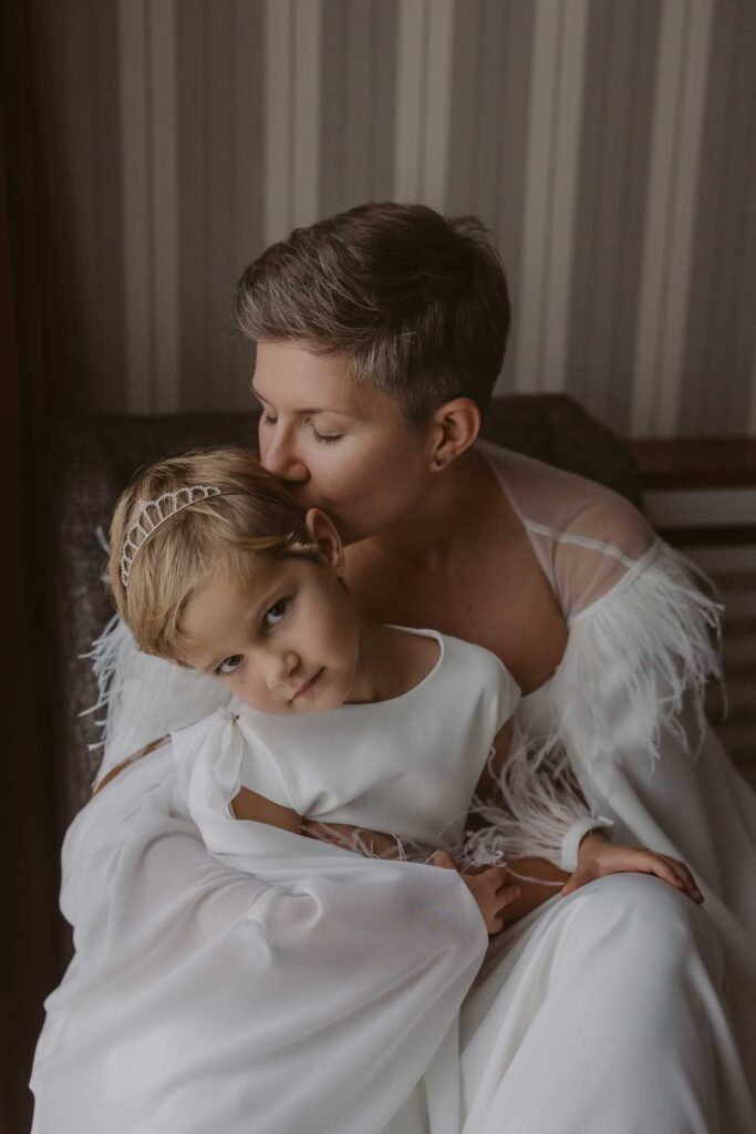 Photo Bride Maria in a custom gown and baby gown by Boudoirwedding