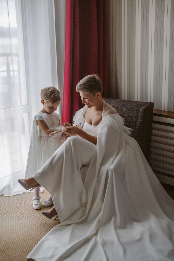 Photo Bride Maria in a custom gown and baby gown by Boudoirwedding