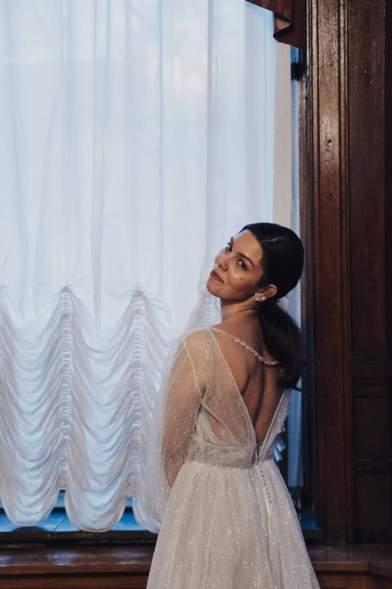Bride Pauline in a custom dress by Boudoirwedding