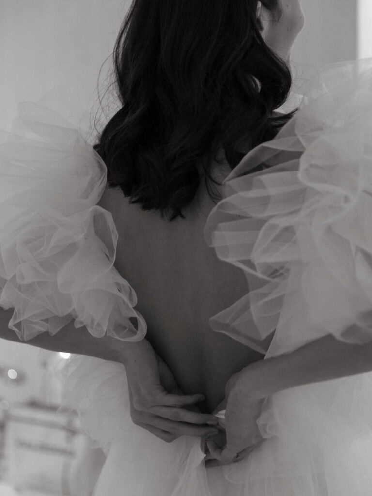 Photo Bride Susie in a custom-made dress