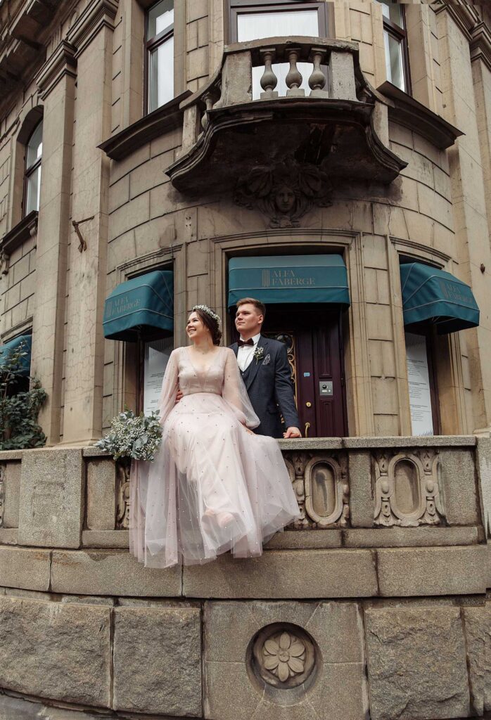 Photo Bride Xenia in powder wedding dress Iowa