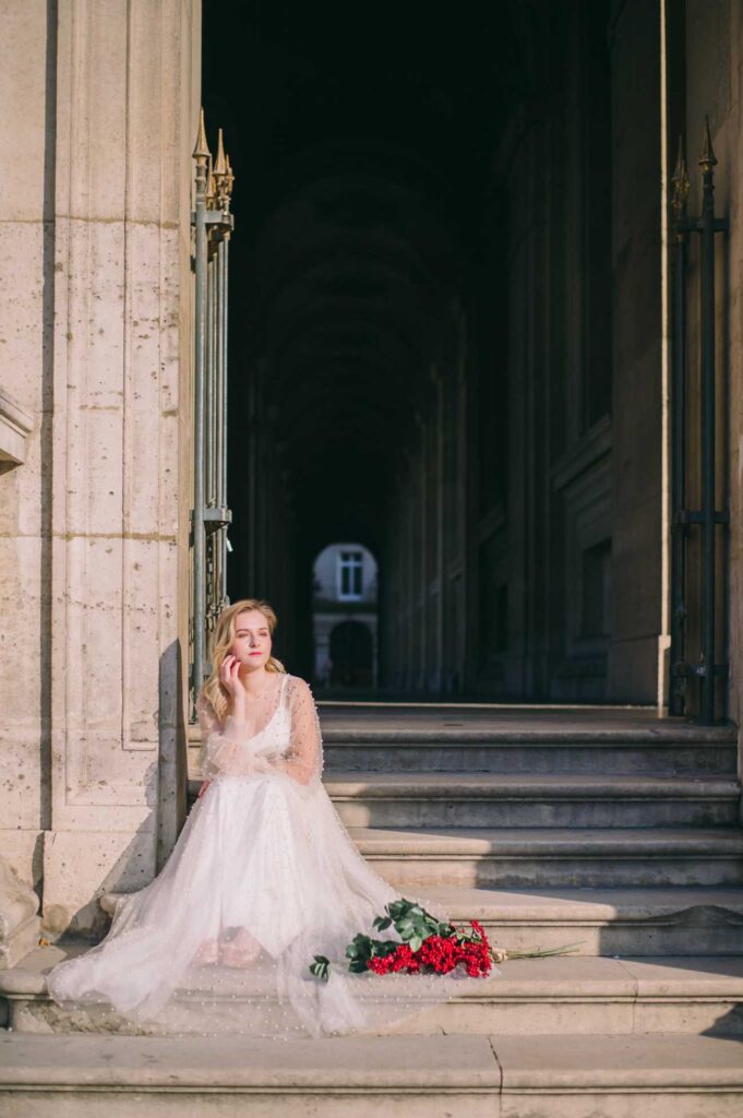Photo shoot in France bride in Atlantis dress