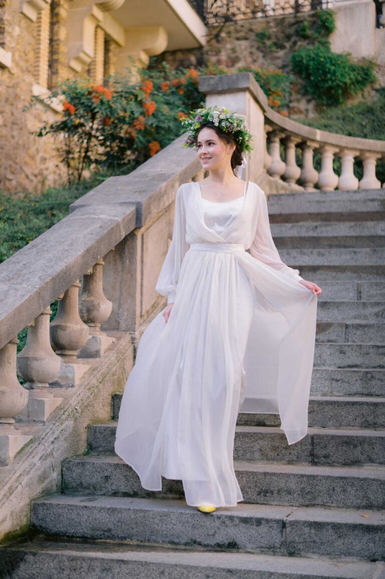 Photo shoot in France bride in boudoir dress Charis