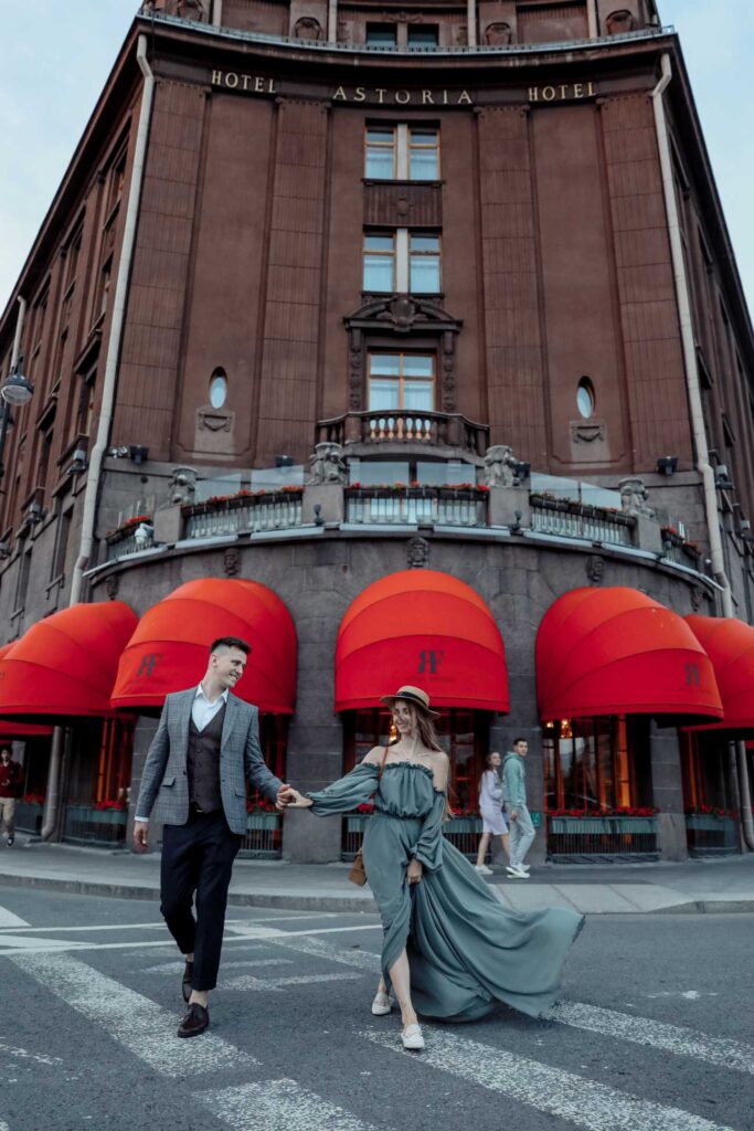 Photo Walking in St. Petersburg bride Tatiana in olive dress Olivia