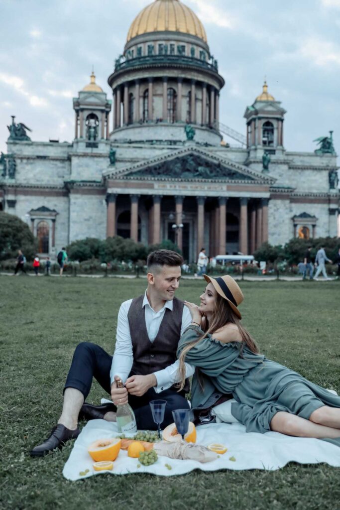 Photo Walking in St. Petersburg bride Tatiana in olive dress Olivia