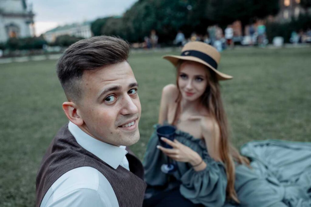 Photo Walking in St. Petersburg bride Tatiana in olive dress Olivia