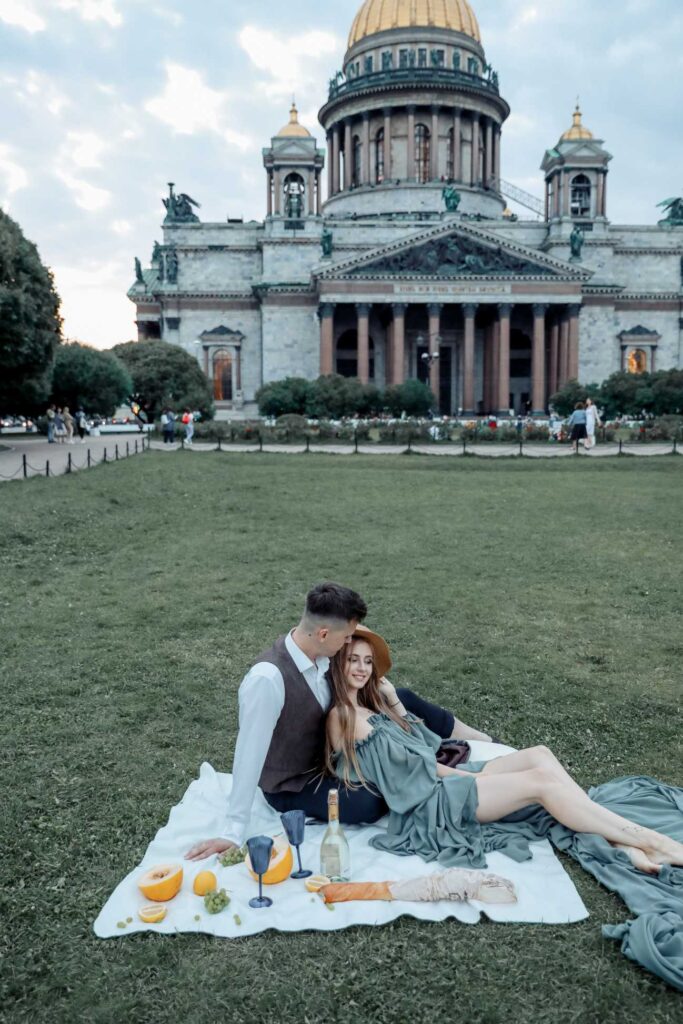 Photo Walking in St. Petersburg bride Tatiana in olive dress Olivia