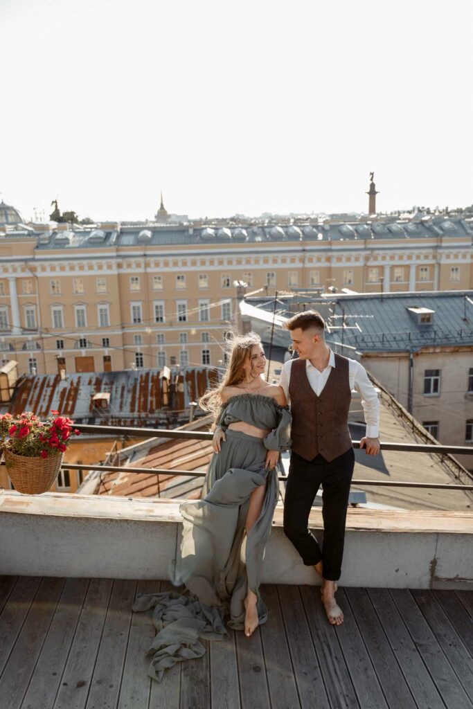 Photo Walking in St. Petersburg bride Tatiana in olive dress Olivia