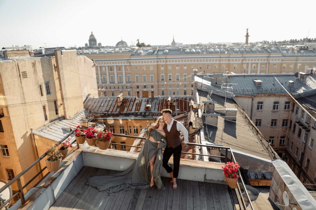 Photo Walking in St. Petersburg bride Tatiana in olive dress Olivia