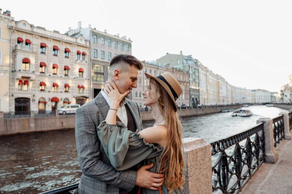 Photo Walking in St. Petersburg bride Tatiana in olive dress Olivia