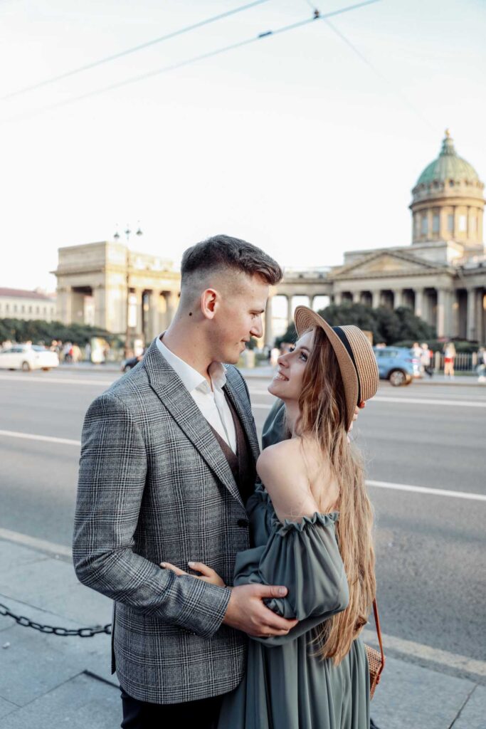 Photo Walking in St. Petersburg bride Tatiana in olive dress Olivia
