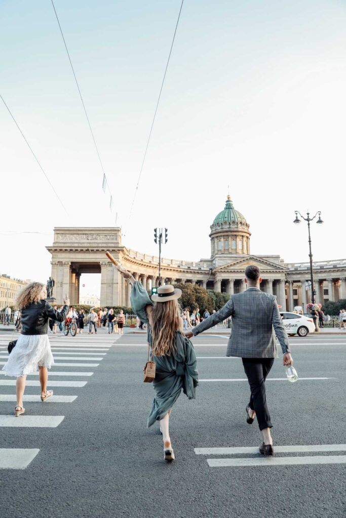Photo Walking in St. Petersburg bride Tatiana in olive dress Olivia