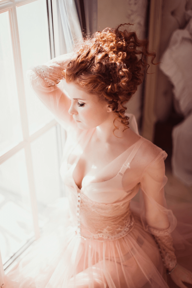 Boudoir morning in a Rose dress