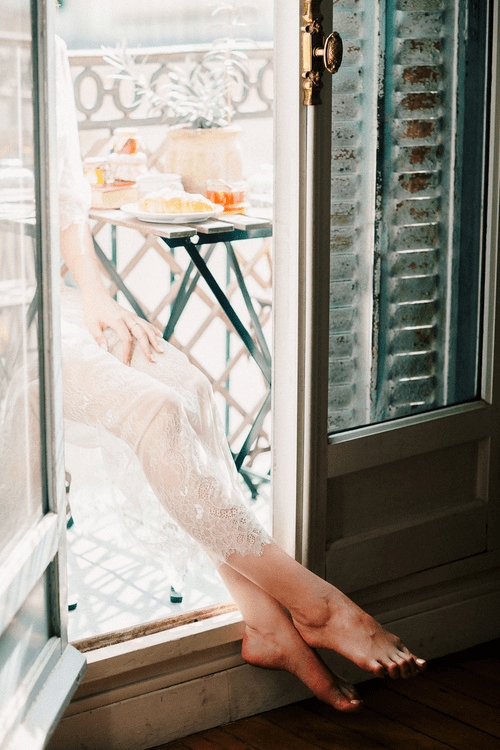 Morning of the bride Valeria in Paris, boudoir dress Audrey