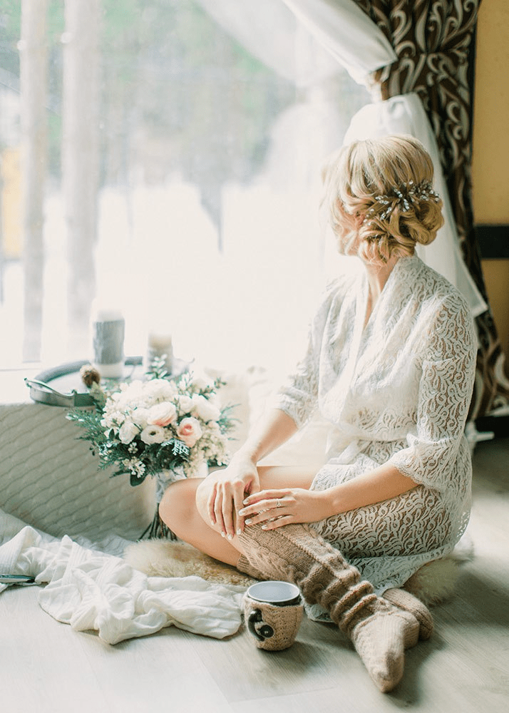 Bride Ekaterina in a lace dressing gown Natalie